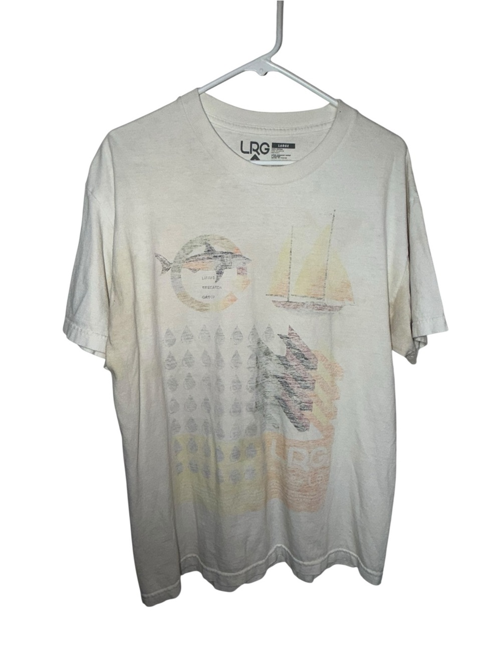 LRG Men's Off-White Graphic Tee with Faded Nautical Print